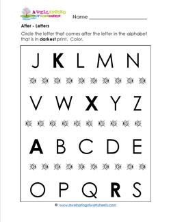 After - Letters - Positional Words Worksheets