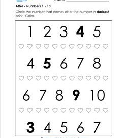 after - Numbers 1-10 - Positional Words Worksheets