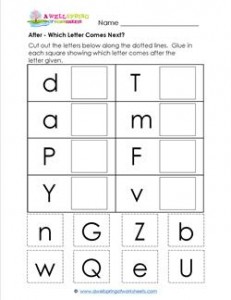 After - Which Letter Comes Next? - Positional Words Worksheets