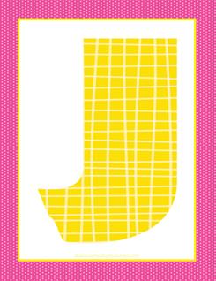 alphabet letter j - plaid and polka dot