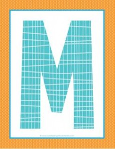 alphabet letter m - plaid and polka dot