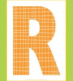 alphabet letter r - plaid and polka dot