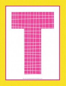 alphabet letter t - plaid and polka dot