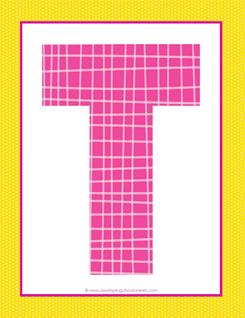 alphabet letter t - plaid and polka dot