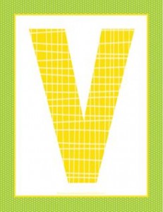 alphabet letter v - plaid and polka dot