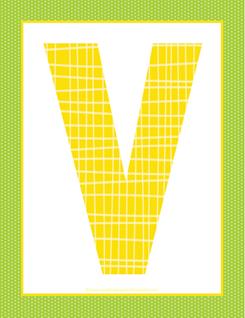 alphabet letter v - plaid and polka dot