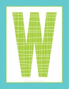 alphabet letter w - plaid and polka dot