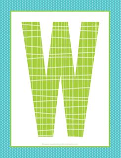 alphabet letter w - plaid and polka dot