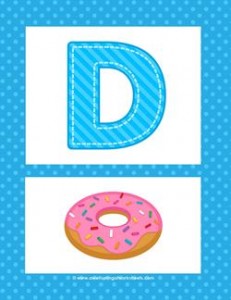 Alphabet Poster - Uppercase D. Part of a set of pretty and cheerful uppercase alphabet posters.