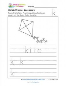alphabet tracing - lowercase k
