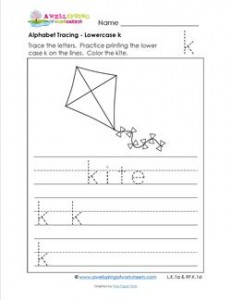 alphabet tracing - lowercase k