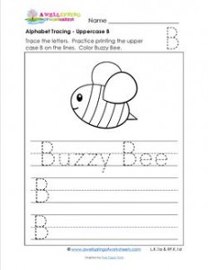 Alphabet Tracing - Uppercase B - Buzzy Bee - Printing Practice Worksheets