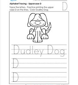 Alphabet Tracing - Uppercase D - Dudley Dog - Printing Practice Worksheets