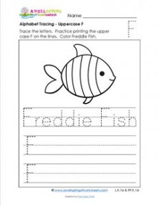 Alphabet Tracing - Uppercase F - Freddie Fish - Printing Practice Worksheets