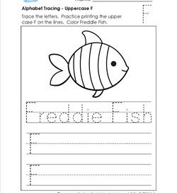 Alphabet Tracing - Uppercase F - Freddie Fish - Printing Practice Worksheets