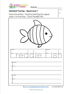 Alphabet Tracing - Uppercase F - Freddie Fish - Printing Practice Worksheets