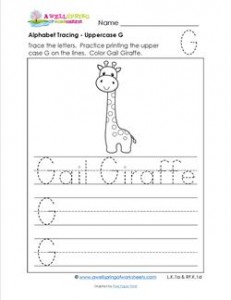 Alphabet Tracing - Uppercase G - Gail Giraffe - Printing Practice Worksheets