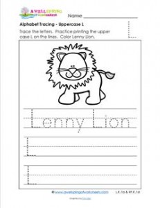 Alphabet Tracing - Uppercase L - Lenny Lion - Printing Practice Worksheets