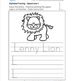 Alphabet Tracing - Uppercase L - Lenny Lion - Printing Practice Worksheets