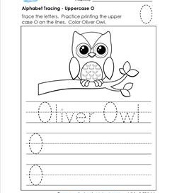 Alphabet Tracing - Uppercase O - Oliver Owl - Printing Practice Worksheets