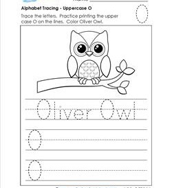 Alphabet Tracing - Uppercase O - Oliver Owl - Printing Practice Worksheets