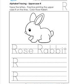 Alphabet Tracing - Uppercase R - Rose Rabbit - Printing Practice Worksheets