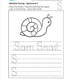 Alphabet Tracing - Uppercase S - Sam Snail - Printing Practice Worksheets