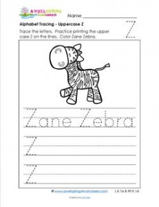 Alphabet Tracing - Uppercase Z - Zane Zebra - Printing Practice Worksheets