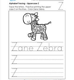 Alphabet Tracing - Uppercase Z - Zane Zebra - Printing Practice Worksheets