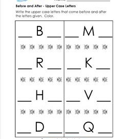 Before and After - Upper Case Letters - Positional Words Worksheets