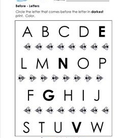 Before - Letters - Positional Words Worksheets