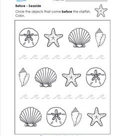 Before - Seaside - Positional Words Worksheets