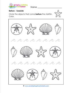 Before - Seaside - Positional Words Worksheets