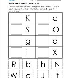 Before - Which Letter Comes First? - Positional Words Worksheets