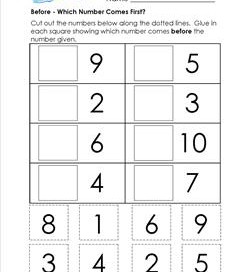 Before - Which Number Comes First? - Positional Words Worksheets