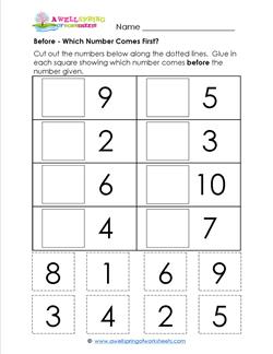 Before - Which Number Comes First? - Positional Words Worksheets
