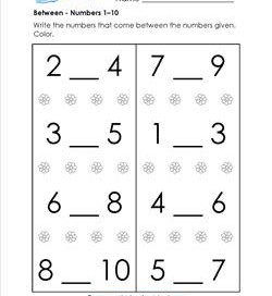 Between - Numbers 1-10 - Positional Words Worksheets