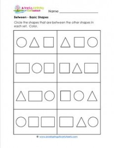 Between - Shapes - Positional Words Worksheets