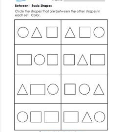 Between - Shapes - Positional Words Worksheets