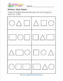 Between - Shapes - Positional Words Worksheets