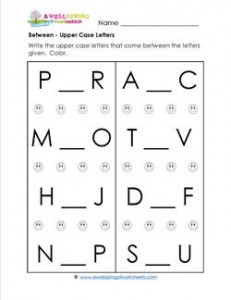 Between - Upper Case Letters - Positional Words Worksheets