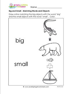 Big and Small Worksheets - Matching Words and Objects