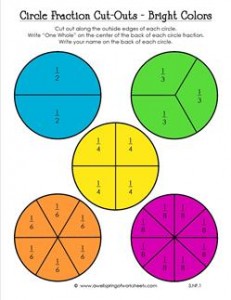 circle fraction cut-outs bright colors