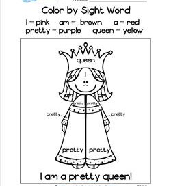 Color by Sight Word - I Am a Pretty Queen!