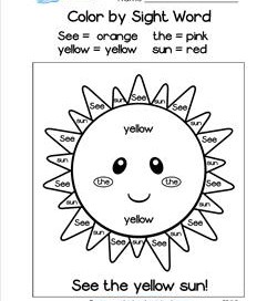 Color by Sight Word - See the Yellow Sun!