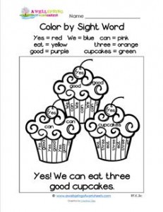 Color by Sight Word - Yes! We Can Eat Three Good Cupcakes