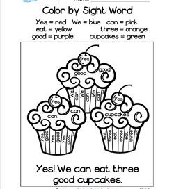 Color by Sight Word - Yes! We Can Eat Three Good Cupcakes