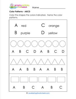 Color Patterns - ABCD - Patterns Worksheets