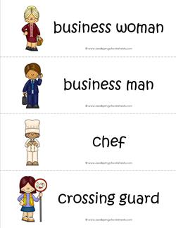 Community Helpers Vocabulary Cards - Business Man & Woman, Chef, Crossing Guard