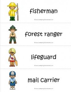 Community Helpers Vocabulary Cards - Fisherman, Forest Ranger, Lifeguard, Mail Carrier